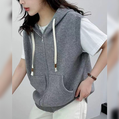 ◈[당일발송] 캐주얼 집업 니트 후드조끼