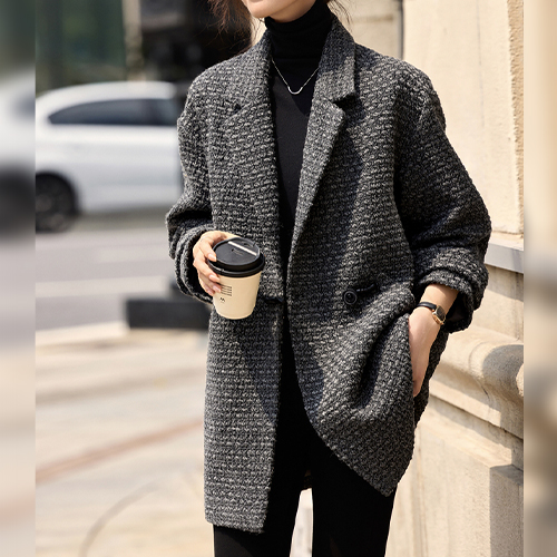 ◈[당일발송] 패턴 짜임 카라 코트 자켓