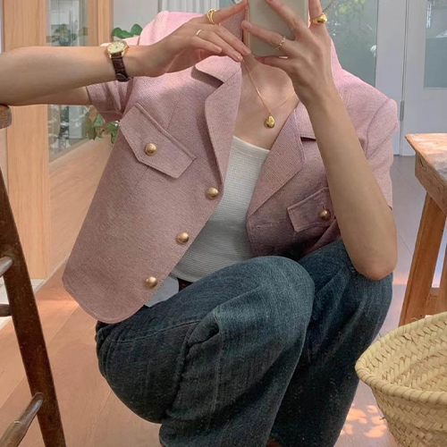 ◈[당일발송] 골드버튼 프렌치 크롭 카라 자켓