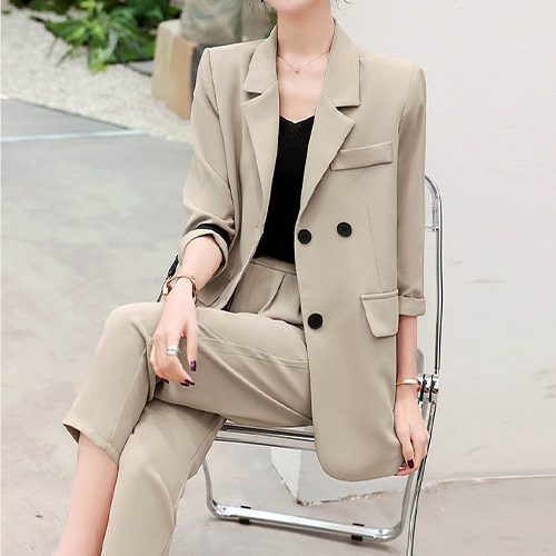 심플 블레이저 자켓&7부 뒷밴딩 슬랙스 2SET