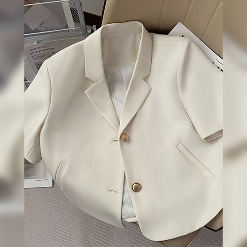 미니멀 크롭 금장 반팔 자켓