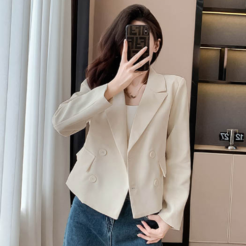 ◈[당일발송] 뒷트임 베이지 더블 크롭 자켓 