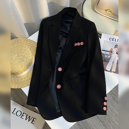 블랙 핑크버튼 포인트 자켓