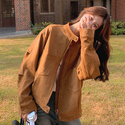 ◈[당일발송] 빈티지 감성 카멜 스웨이드 자켓