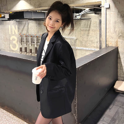시크 투버튼 레더 자켓