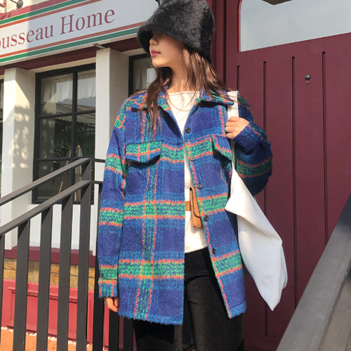 ◈[당일발송] 모헤어 감성 체크 셔츠 자켓