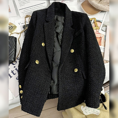 ★월요특가 자정마감 50%★클래식 더블 금장 블랙 트위드 자켓