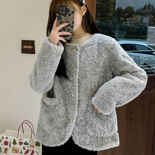 포근 골드버튼 노카라 양모 자켓