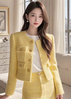 옐로우 트위드 자켓&스커트 세트