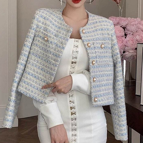 파스텔 진주 트위드 자켓