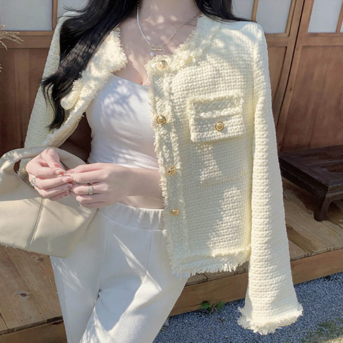 페미닌 세미크롭 트위드 자켓