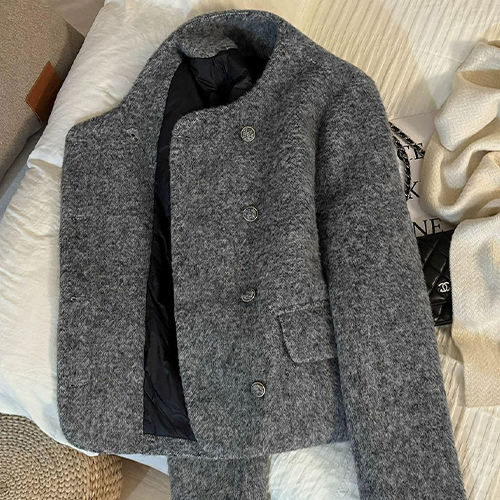 그레이 더블버튼 울 자켓