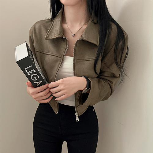 스웨이드 크롭 집업 자켓