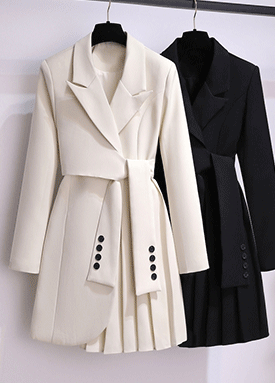 테일러드 플리츠 롱 정장 자켓