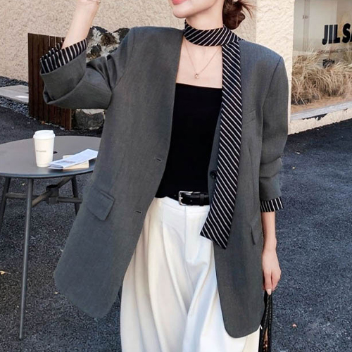 모던 스카프 세트 브이넥 자켓