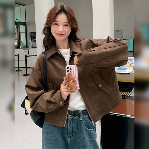-브라운 스웨이드 블루종 자켓