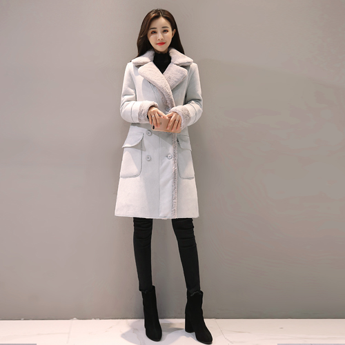 스웨이드 벨벳 퍼 안감 더블 코트#