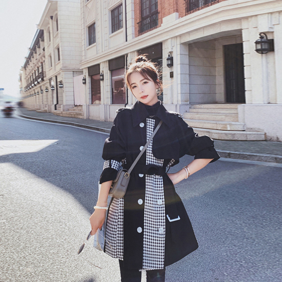 ◈[당일발송] [재입고]체크무늬 뒷트임 벨티드 트렌치코트