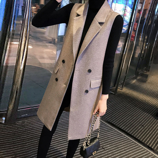 헤링본 더블 버튼 롱 베스트#