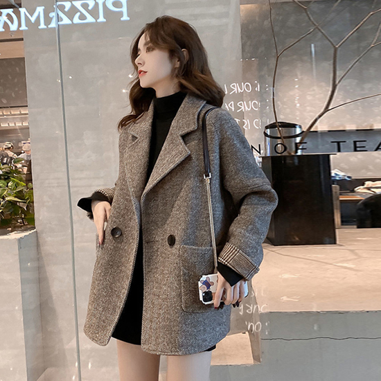 ◈[당일발송]물결 패턴 체크 소매 안감 반 코트