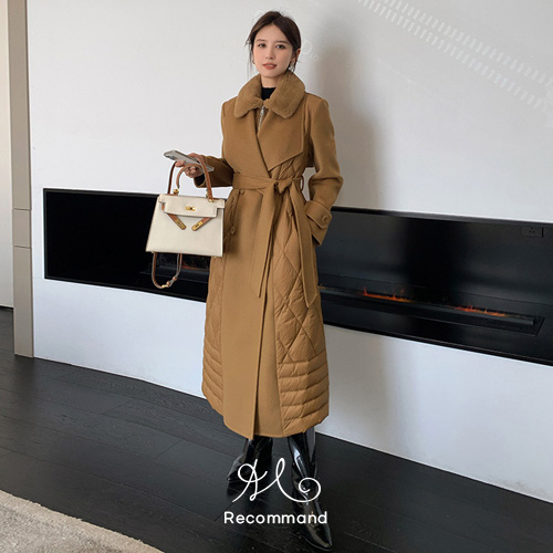 울100% 구스다운 누빔 롱 패딩코트