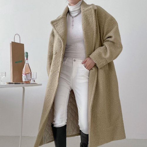 ◈[당일발송] 힐스 울 부클 누빔 롱 더블코트