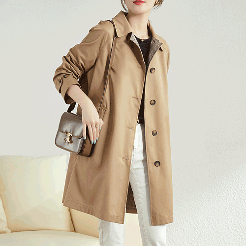 [당일발송]체크패턴 안감 트렌치코트