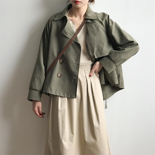더블 버튼 캐주얼 숏 트렌치 코트