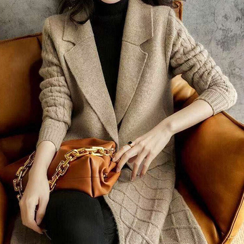 패턴 니트 롱 가디건 코트