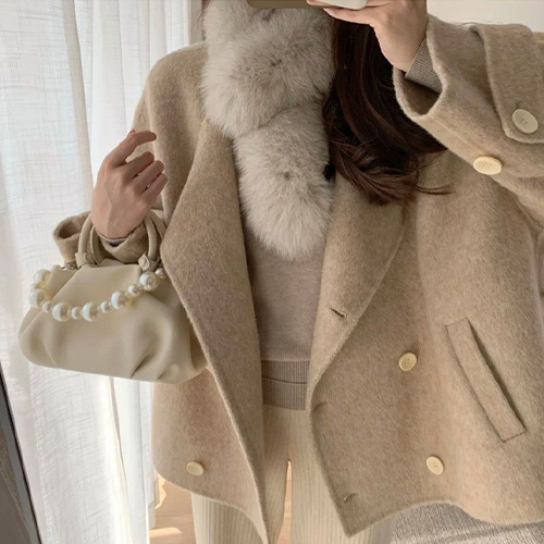 ◈[당일발송] 더블 버튼 루즈핏 하프 코트+벨트 세트