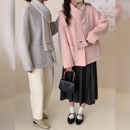 ◈[당일발송] 울 혼방 머플러 하프 코트