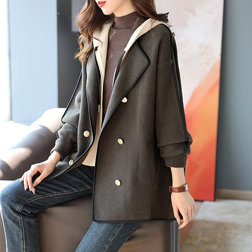 후드 레이어 카라 하프 코트