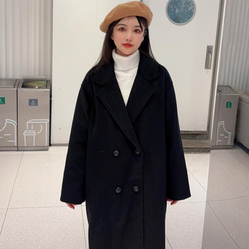 더블 카라 브이넥 롱 코트