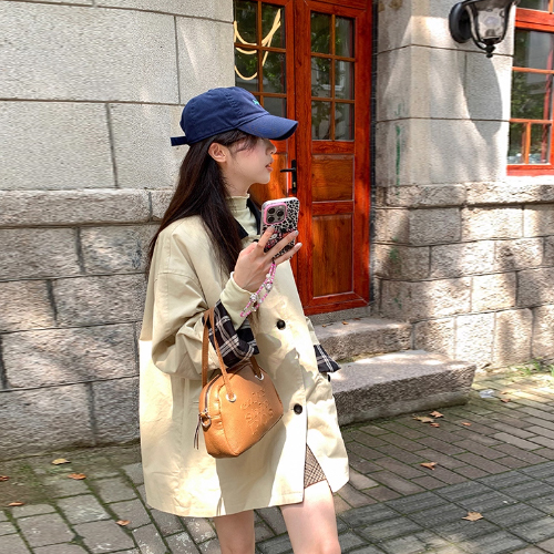 ◈[당일발송] 체크 배색 베이지 트렌치 자켓