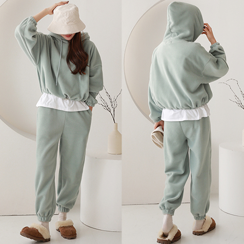 겉기모 밑단 스트링 후리스 트레이닝 세트