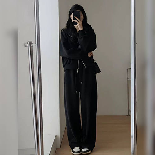 블랙 투웨이 집업 후드 트레이닝 세트