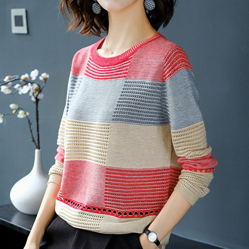 [당일발송] ★주문량 2,800장 돌파!★라운드 배색 패턴 펀칭포인트 니트