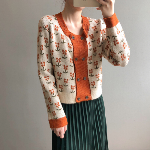 ◈[당일발송][재입고] 비스코스 플로럴 라운드 니트