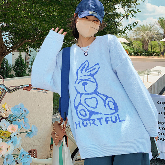 곰돌이 드로잉 루즈핏 니트