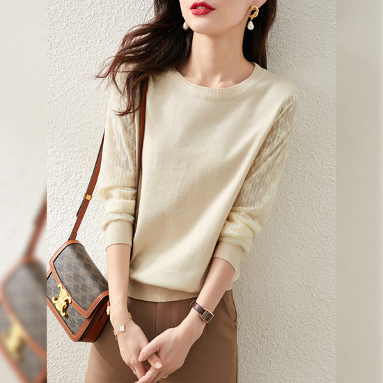 레이스 소매 라운드 심플 니트