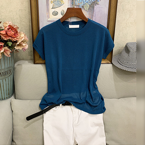 라운드 심플 썸머 반팔 니트