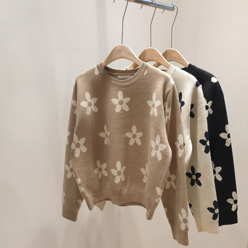 ◈[당일발송] 라운드넥 플라워 니트