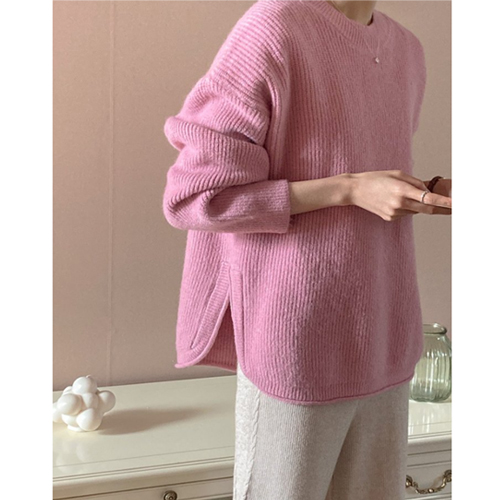 울 50% 라운드넥 트임포인트 니트#