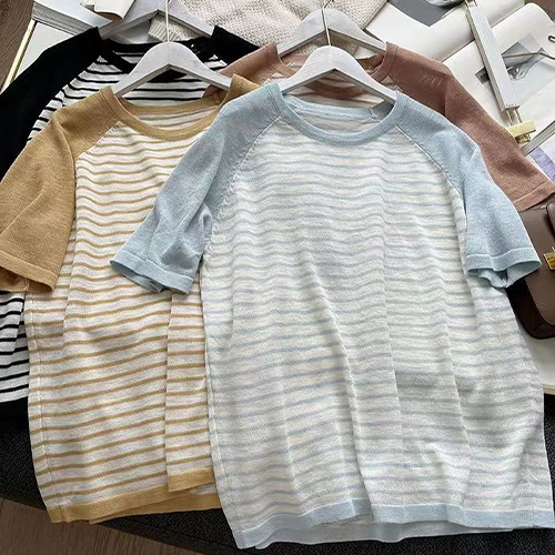 ◈[당일발송] 베이직 스트라이프 여름 반팔 니트