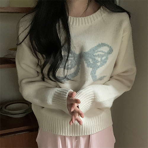 러블리 리본 세미크롭 니트