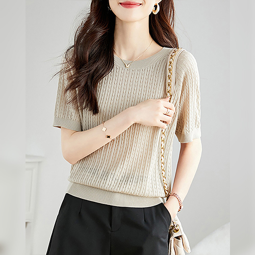 케이블 짜임 반팔 니트