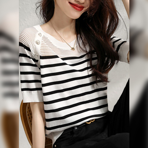 ◈[당일발송] 스트라이프 진주 니트탑
