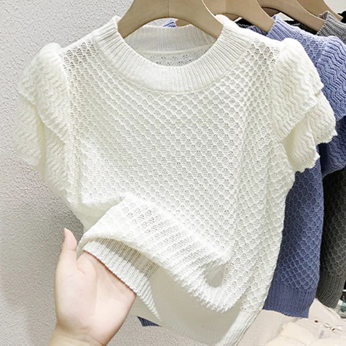 물결 프릴 여름 반팔 니트