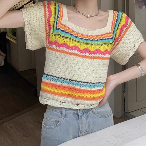 ★금요특가 자정마감 50%★상큼 컬러풀 스퀘어 여름 크롭 니트