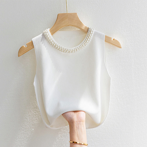 ◈[당일발송] 페미닌 진주넥 민소매 니트탑 [1+1]